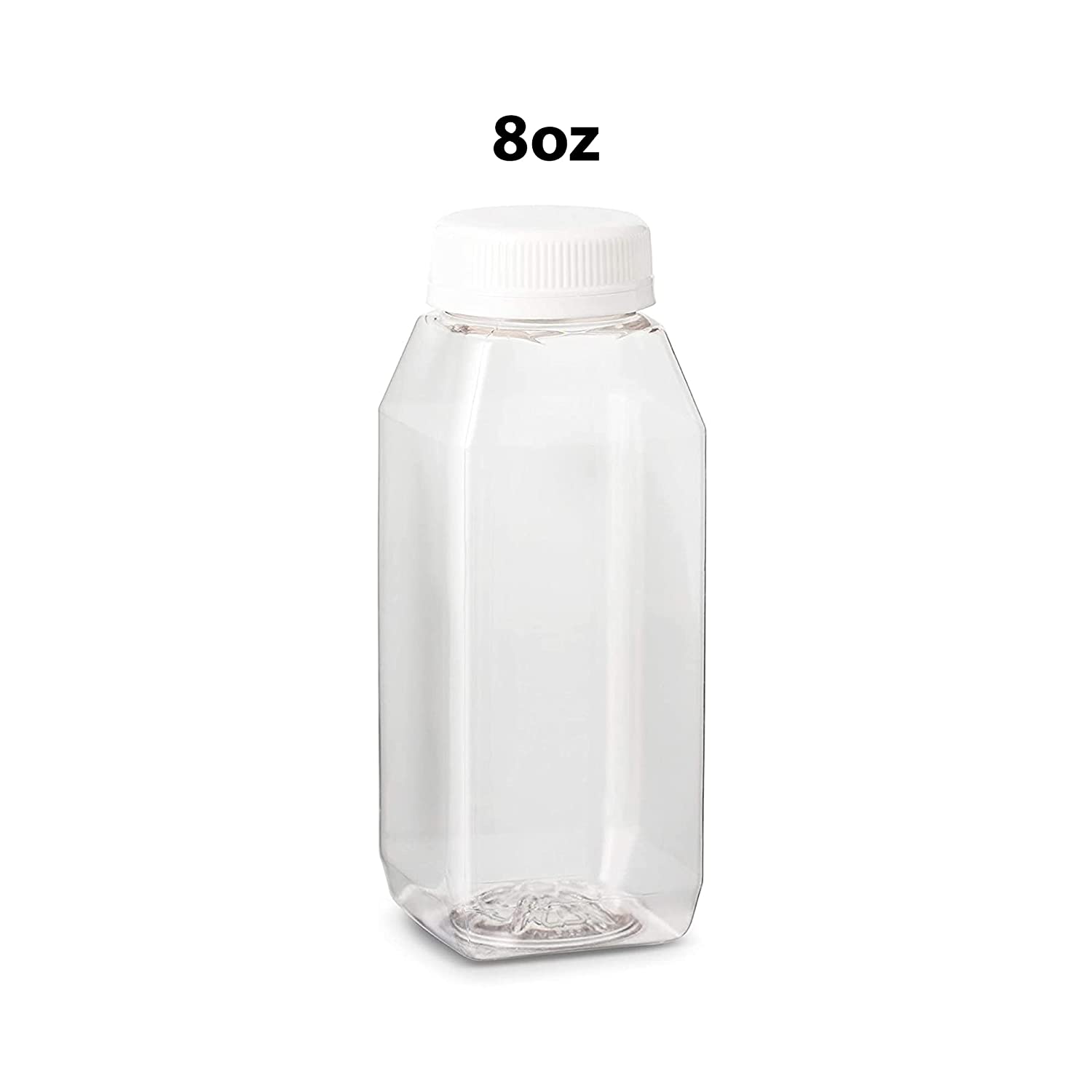 16 oz. Tall Square PET Clear Juice Bottle with White Lid