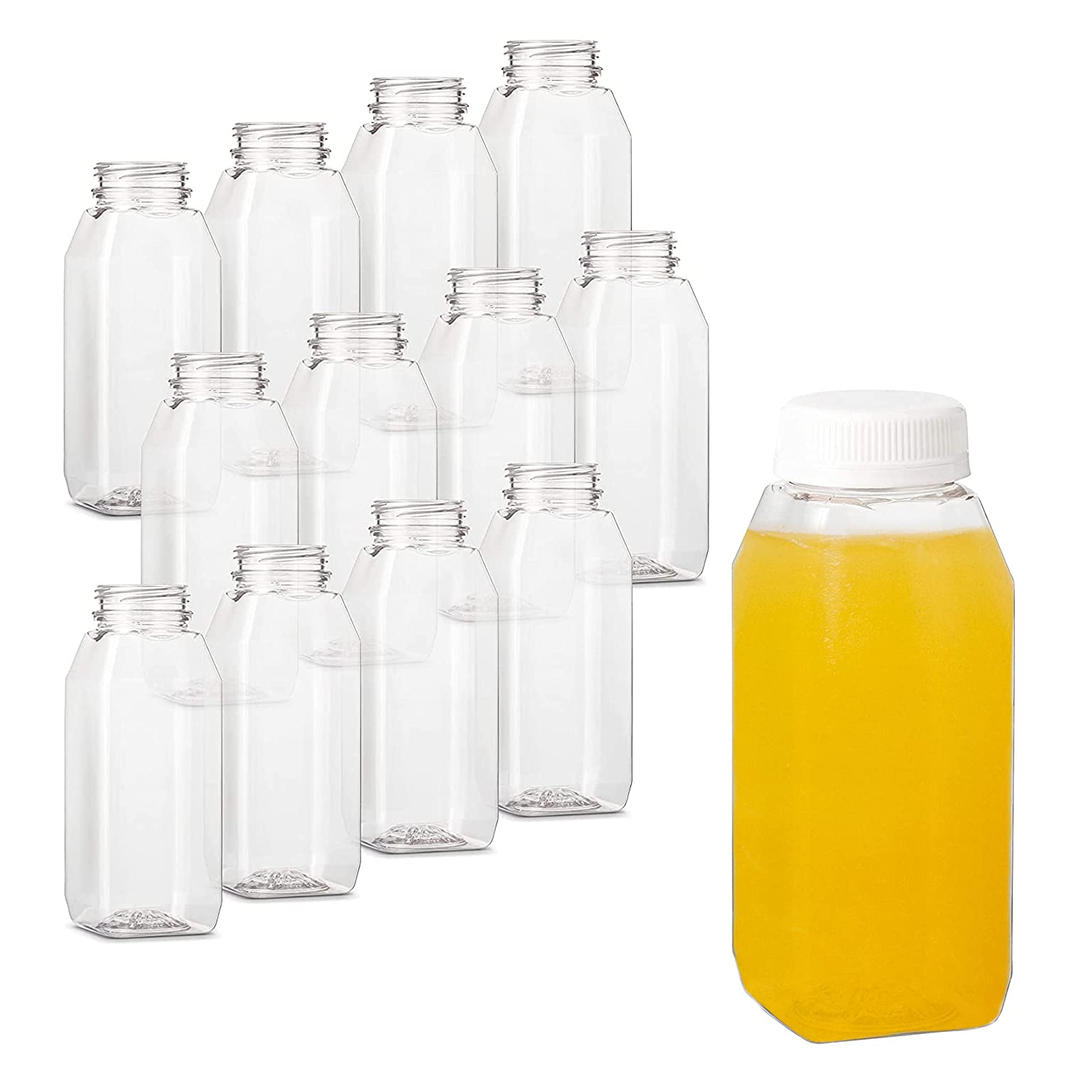 12 oz. Empty Clear Pet Plastic Juice Bottles with Tamper Evident Caps by MT Products - Set of 12 Bottles and 12