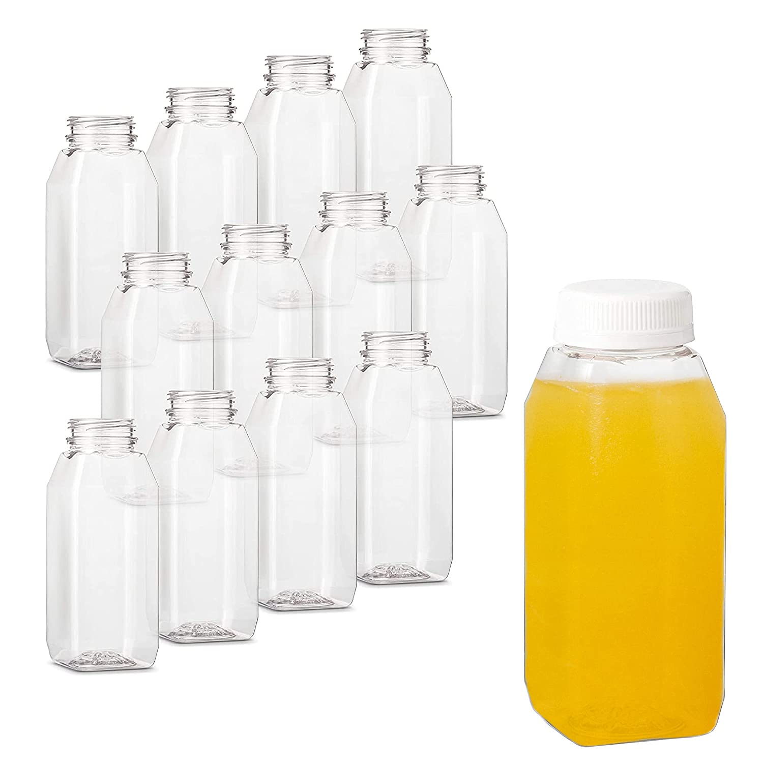 MT Products 32oz Clear Plastic Juice Bottles With Caps – 8-Pack, Disposable