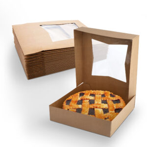 MT Products Brown Pie Boxes 10 x 10 x 2.5 inches - Auto Pop-Up Bakery Boxes with Window, Pack of 15 - Made in the USA, Perfect for Pies and Baked Goods