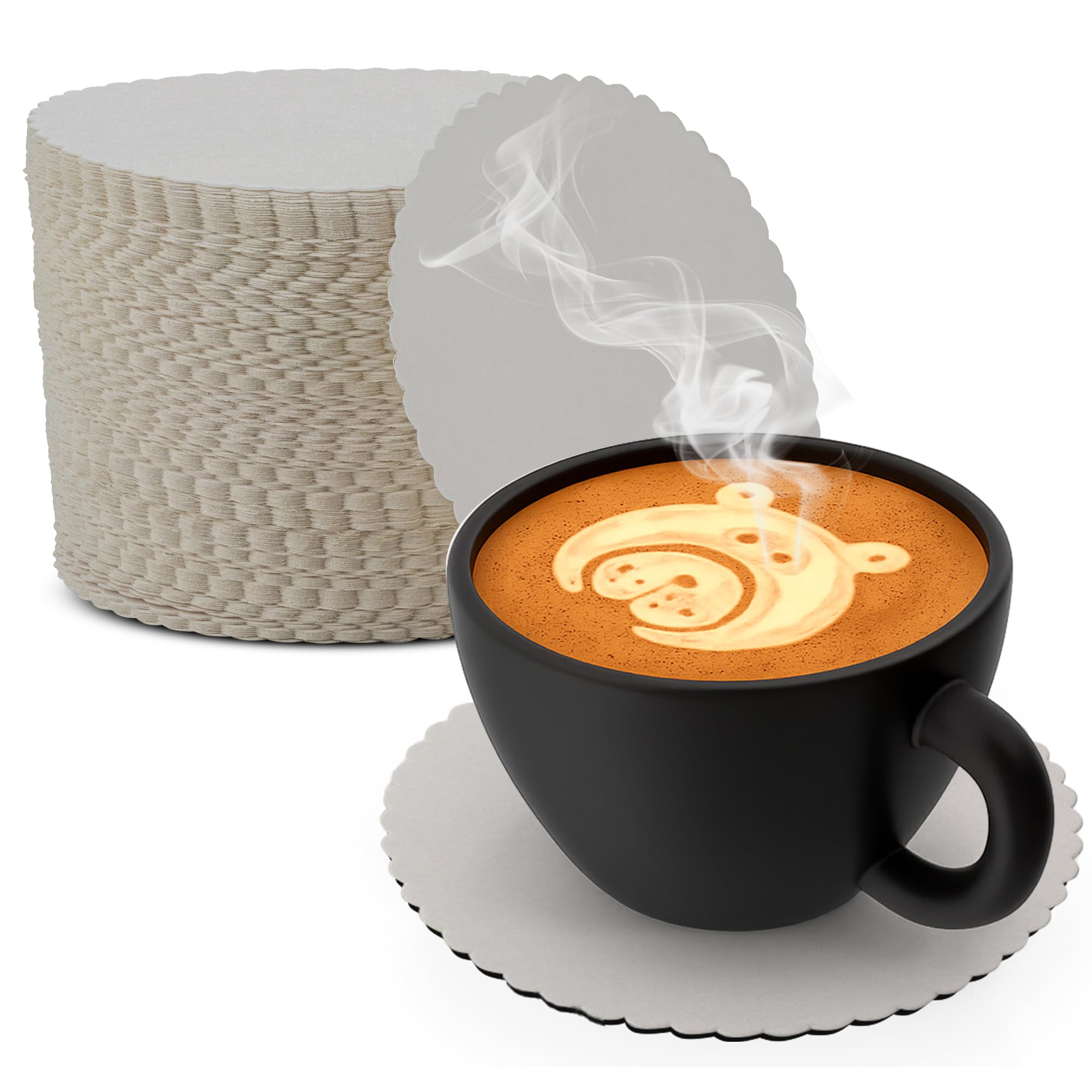MT Products White Thin Paper Cup Coasters with Scalloped Edge – 3.25″ Disposable Drink Coasters for Protection Against Leaks and Spills – Made in the USA