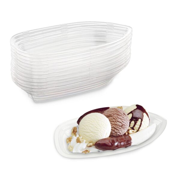 MT Products Clear Plastic Disposable Banana Split Boats - 12 oz, Made in the USA - Perfect for Ice Cream Sundae Bowls and Party Dishes