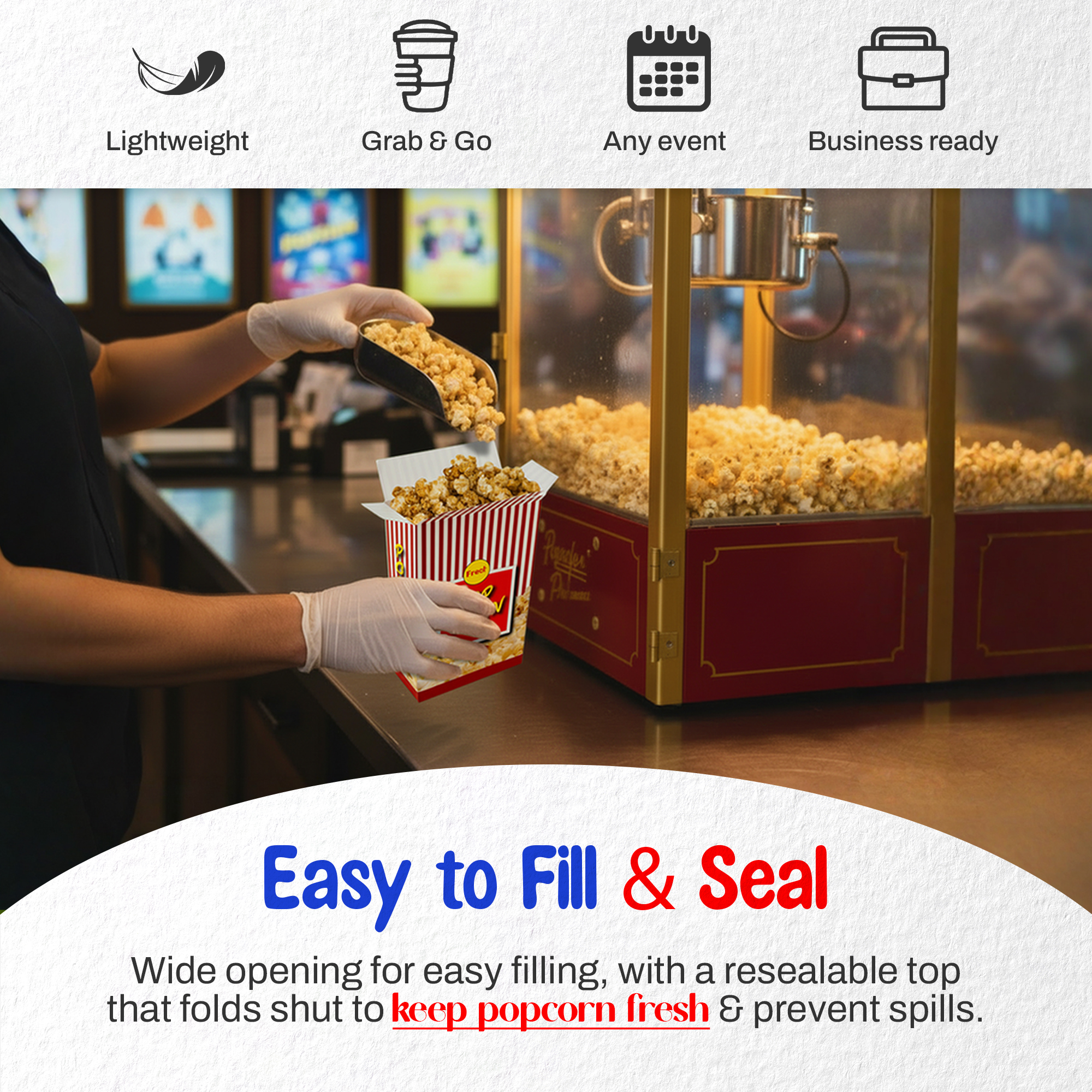MT Product Popcorn Boxes - Colorful and Vibrant Popcorn bucket