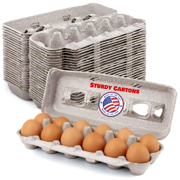 MT Products Blank Natural Pulp Egg Cartons for Twelve Eggs - Strong and Sturdy, Dimensions: 11.50″ x 4.2″ x 1.25″, Made in the USA - Egg Crate for Chicken Egg