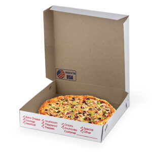 ack of 10 MT Products White Extra Thin Pizza Boxes with Design, 12 x 12 x 2 inches – Ideal for Pizza Delivery, Featuring a Stylish Design and Compact Storage