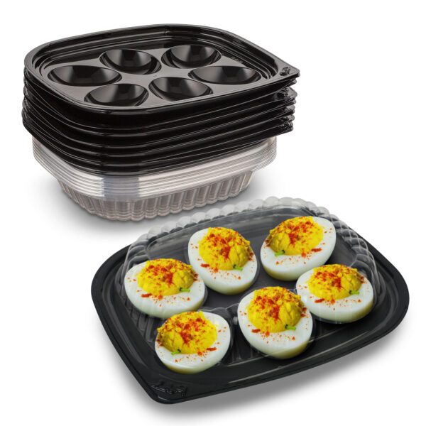 MT Products Plastic Deviled Egg Carrier - 6.5 x 5.63 x 1.19 inches Disposable Deviled Egg Tray with Clear Lid for Six Egg Halves - Set of 12 Trays and Lids