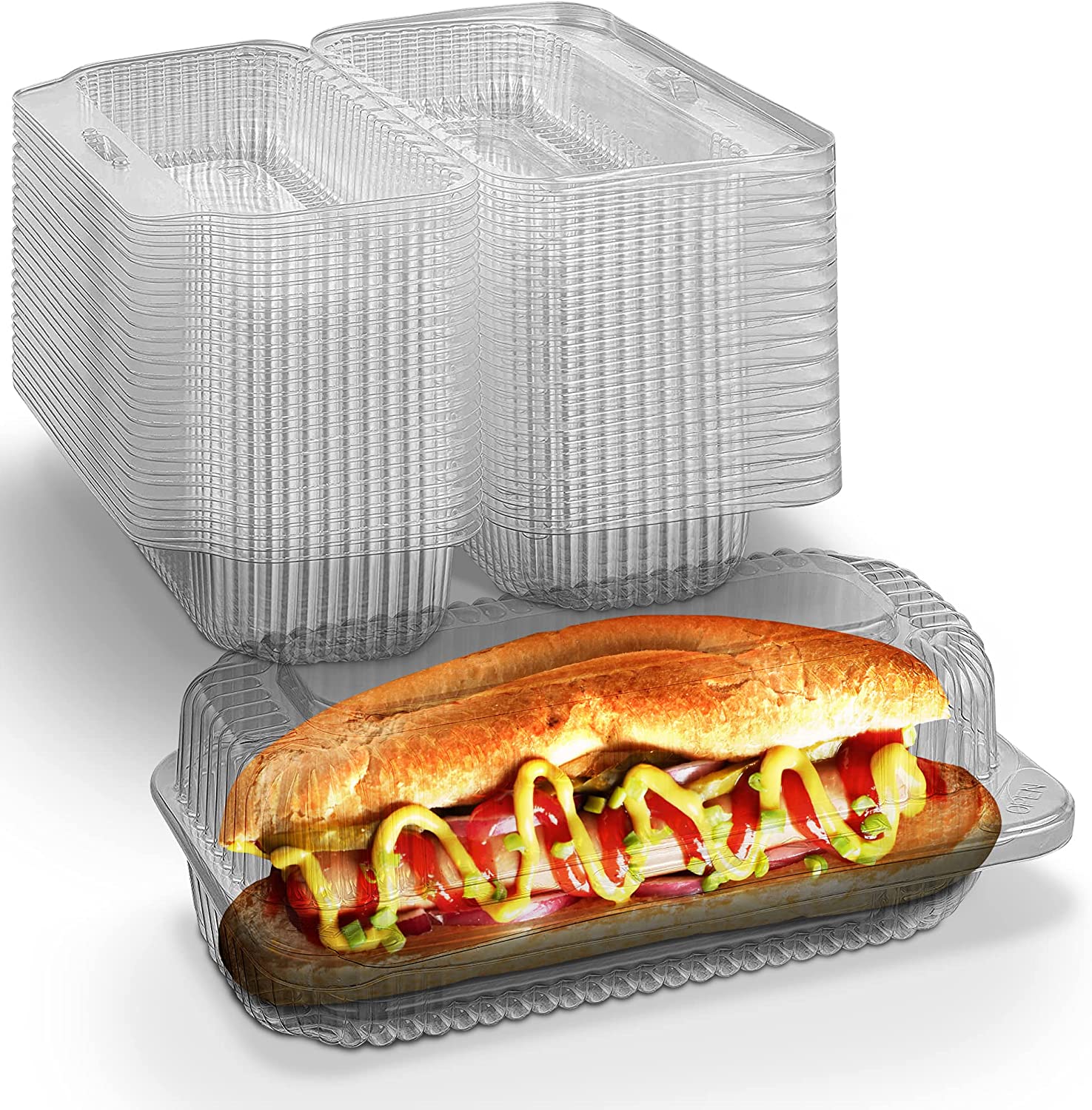 50Pack Roll Cake Box Hot Dog Sandwich with Clear Lid Plastic