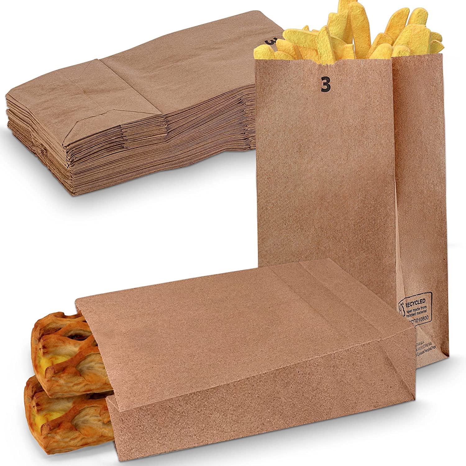  MT Products Small White Paper Bags - 3 lb. Kraft Paper Grocery  Bags - 100 Pieces Strong and Durable Bakery Bags - Paper Bread Bags - Made  in the USA : Industrial & Scientific