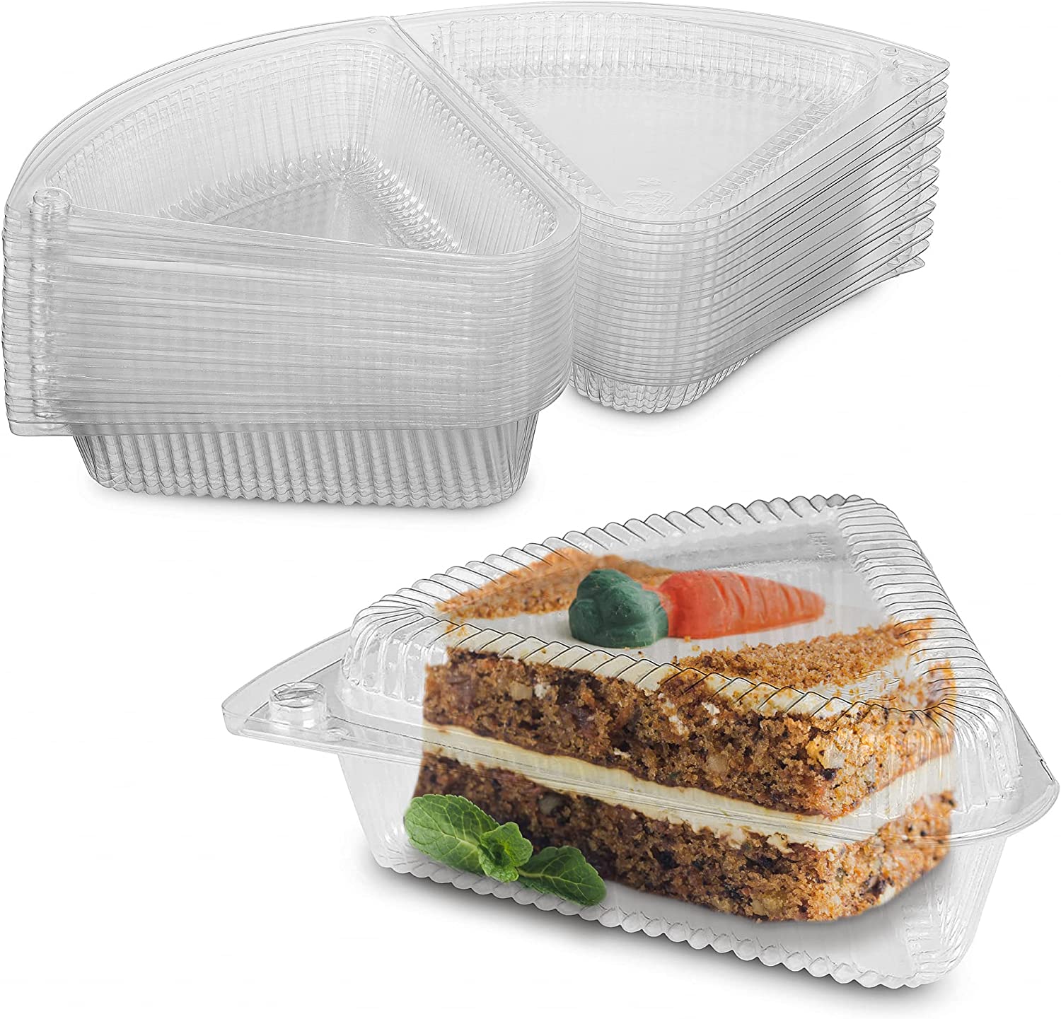 MT Products Medium Shallow Hinged Plastic Cake Slice Container - Pack of 20