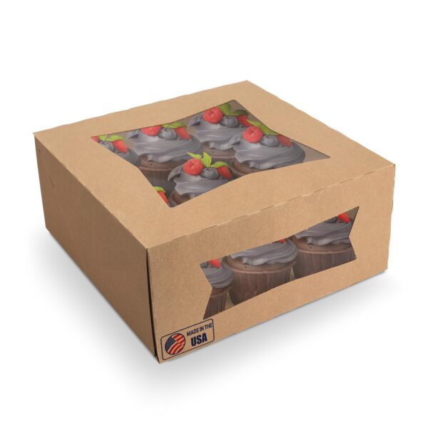 MT Products brown cupcake boxes 9 x 9 x 4 inches – auto pop-up bakery boxes with window for cupcakes, donuts, cookies, pastries, desserts, baked goods, and bakery takeout – made in the USA