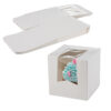 MT Products White Single Cupcake Box measuring 4.5" x 4.5" with a clear window, designed to showcase and protect single cupcakes. Pack of 15 boxes made from durable materials, perfect for bakeries, events, or gifting. Ideal for displaying your delicious treats while keeping them fresh and secure