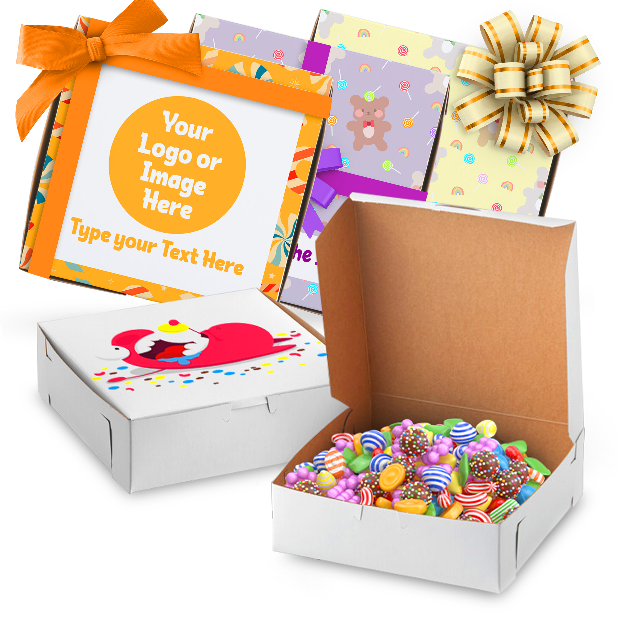 MT Products Custom Printed Candy Gift Boxes - White Candy Boxes with ...