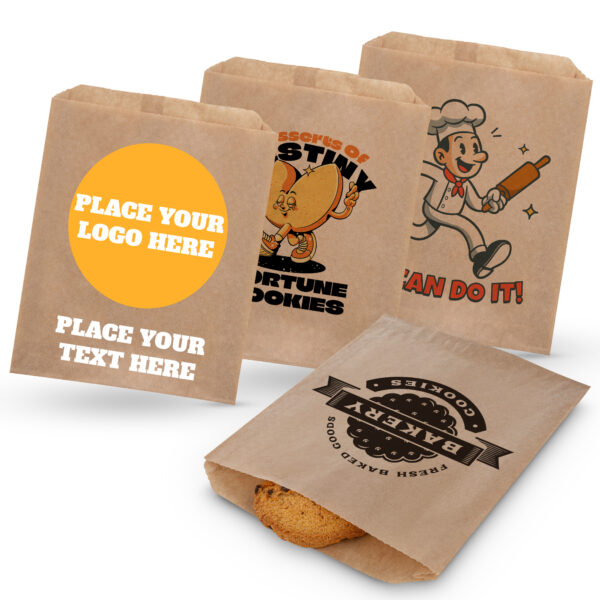 MT Products Custom Printed Brown Cookie Bags 6.5 x 8 – Personalized Grease-Resistant Bakery Bags for Cookies, Pastries, and Baked Goods – Custom Logo Packaging for Bakeries and Cafes