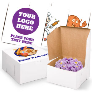MT Products Custom Printed Bakery Boxes 12 x 12 x 5 inches – White Customizable Cake, Cookie, and Pie Boxes with Personalized Logo – Made in the USA