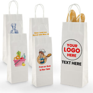 MT Products custom printed white bread bags 5.25 x 3.25 x 13.13 inches – disposable paper bags with handle for bakery bread packaging and gift giving – made in the USA